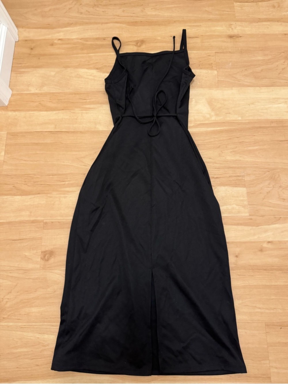 Vintage 90s Black Square Neck Floral-Embroidered Slip Dress Back Tie Medium - Picture 3 of 4